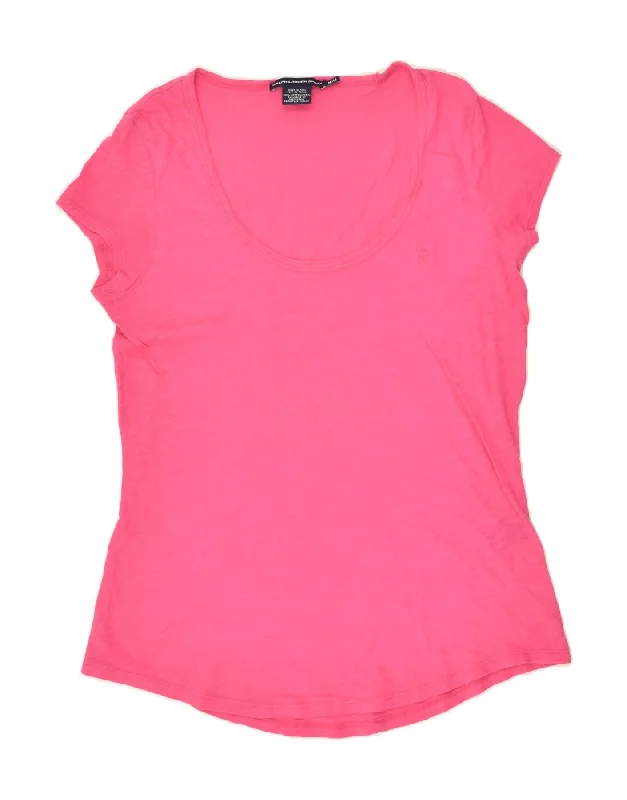RALPH LAUREN Womens T-Shirt Top UK 12 Medium Pink Cotton Solid Color Striped Floral