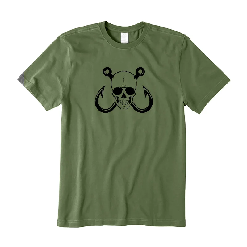 Skull Fishing Hook T-Shirt Mesh Blend Leather Blend Suede Blend