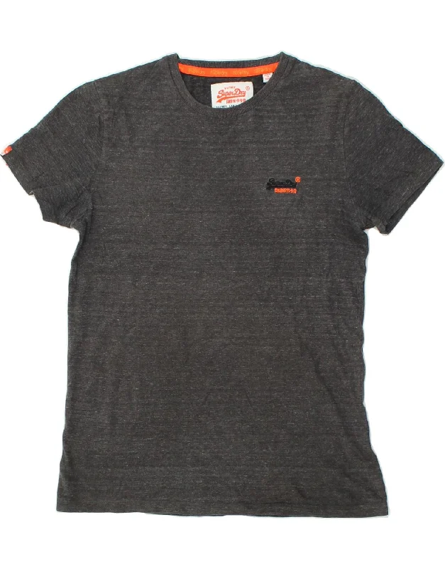 SUPERDRY Womens T-Shirt Top UK 14 Medium Grey Flecked Cotton Fashionable Trendy Casual