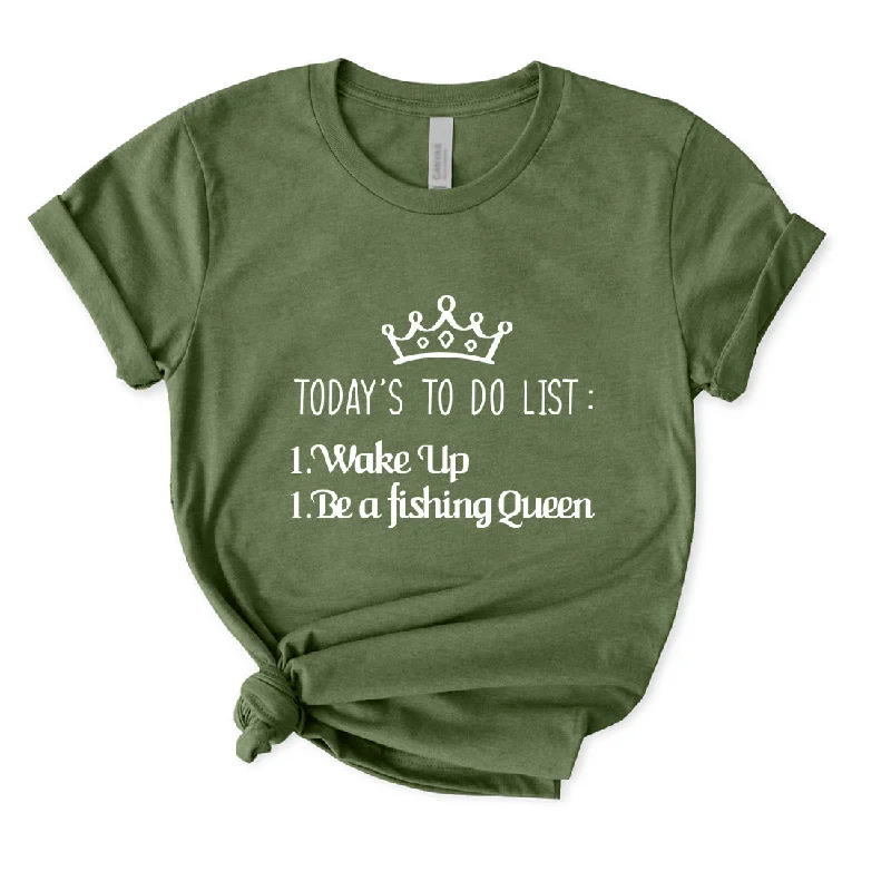 TDL Be A Fishing Queen T-Shirt for Women V-Neck T-Shirt Long Sleeve Cotton