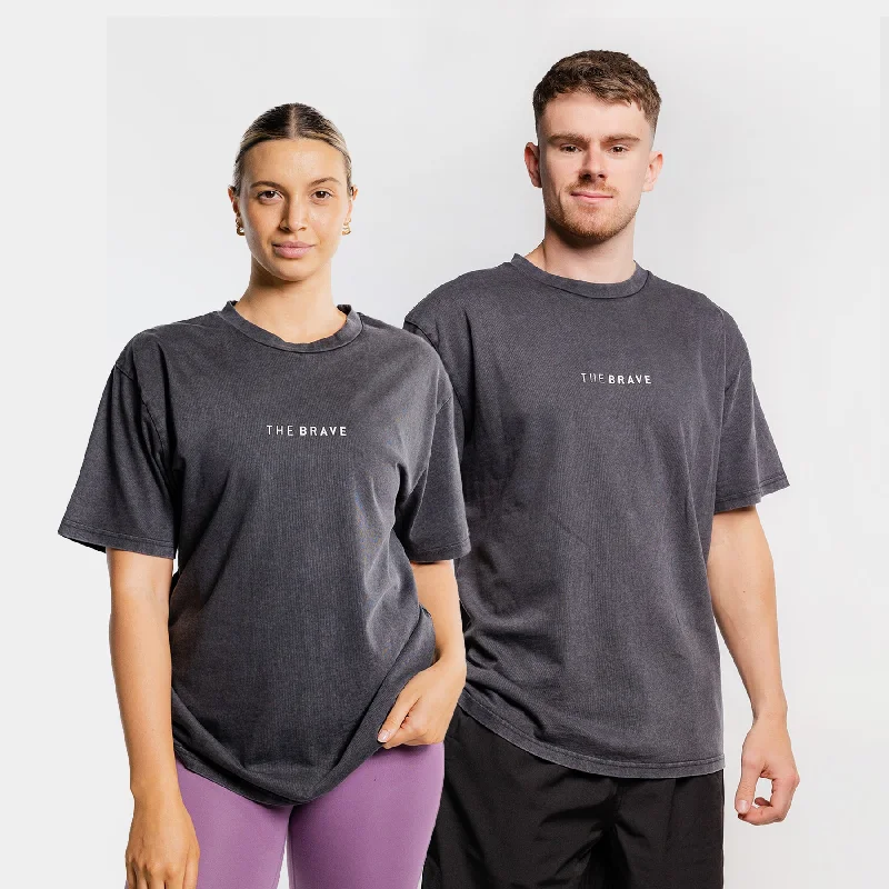 THE BRAVE - LIFESTYLE OVERSIZED T-SHIRT - BLACK ACID WASH Silk Blend Satin Velvet