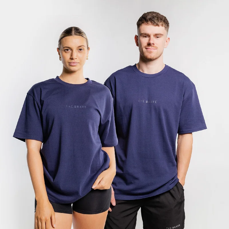 THE BRAVE - LIFESTYLE OVERSIZED T-SHIRT - DARK NAVY Embroidered Appliqued Beaded