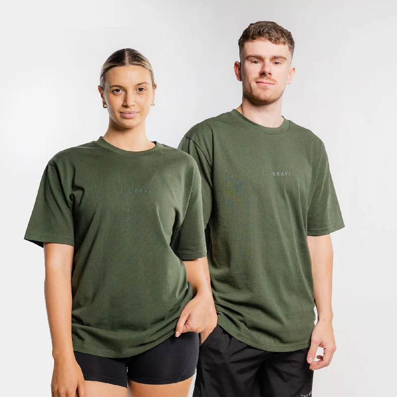 THE BRAVE - LIFESTYLE OVERSIZED T-SHIRT - DARK OLIVE Wool Fabric Cashmere Fabric Tweed Fabric