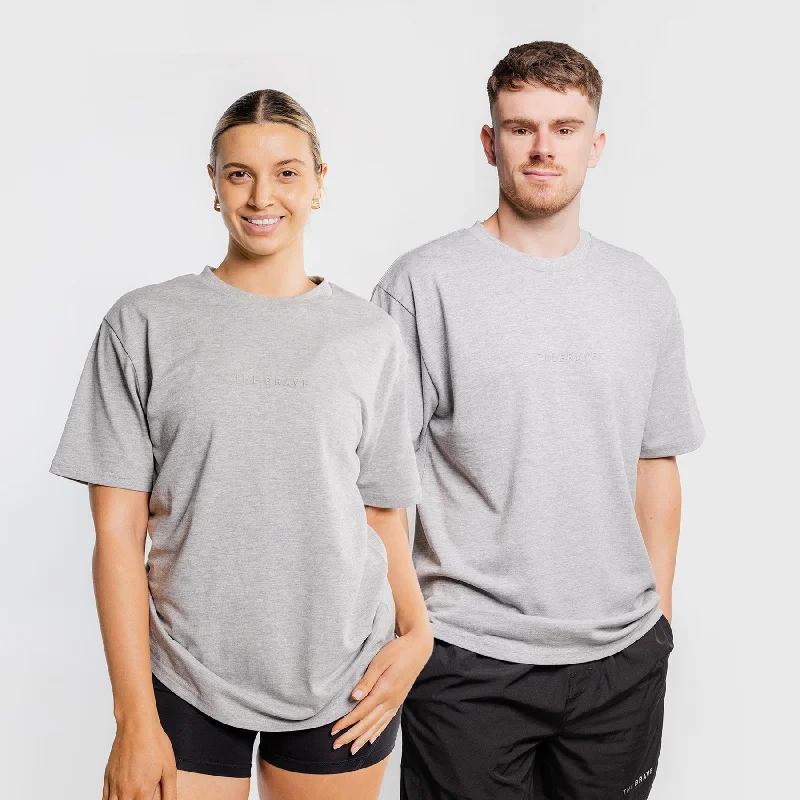 THE BRAVE - LIFESTYLE OVERSIZED T-SHIRT - LIGHT GREY MARL Boxy Fit Fitted Loose