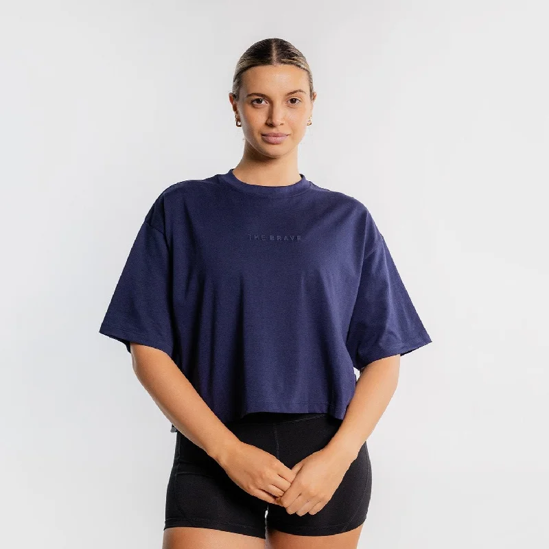 THE BRAVE - WOMEN'S LIFESTYLE OVERSIZED CROPPED T-SHIRT - DARK NAVY Chenille Blend Fleece Blend Nylon Blend