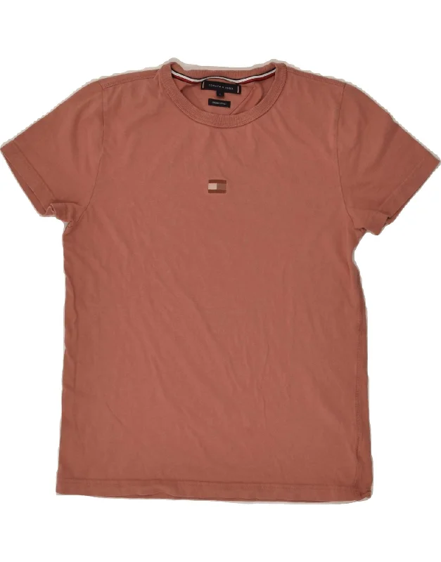 TOMMY HILFIGER Womens T-Shirt Top Small Brown Cotton Solid Color Striped Floral