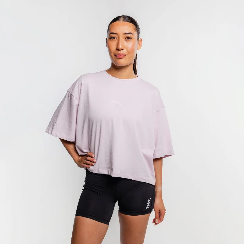TWL - WOMEN'S LIFESTYLE OVERSIZED CROPPED T-SHIRT - LAVENDER Jersey Fabric Tulle Fabric Batik Fabric TWL - WOMEN'S LIFESTYLE OVERSIZED CROPPED T-SHIRT - LAVENDER Jersey Fabric Tulle Fabric Batik Fabric