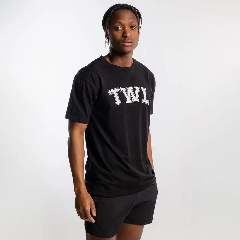 TWL - OVERSIZED T-SHIRT - VARSITY - BLACK Zippered Front Buttoned Front Snap Front