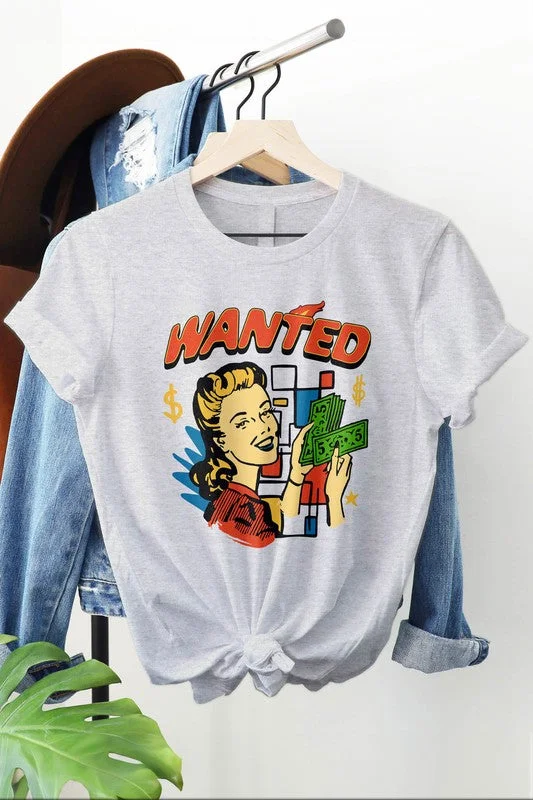 Retro Wanted Pop Art Graphic Tee Solid Print Embellished