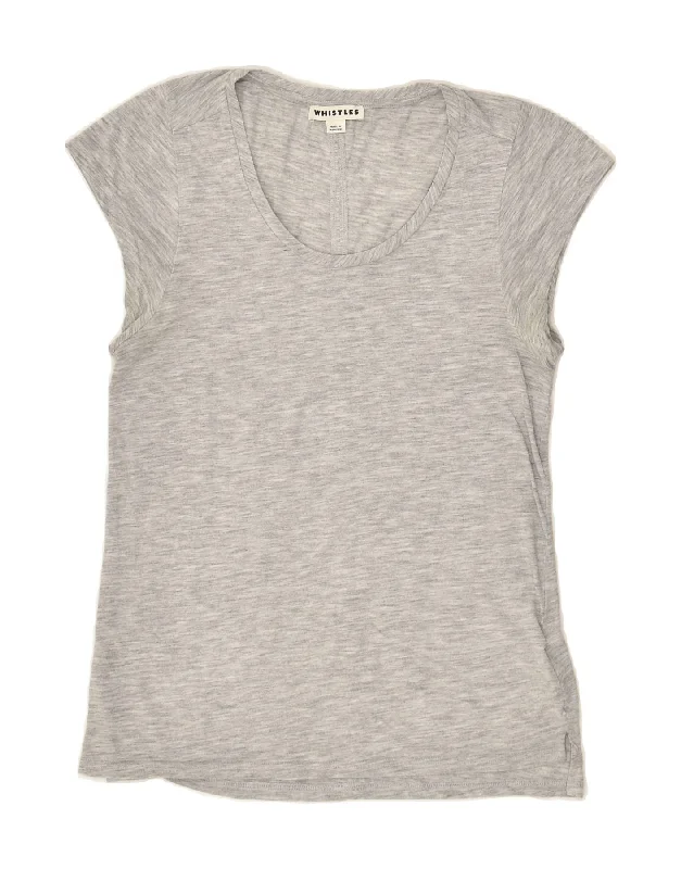 WHISTLES Womens T-Shirt Top UK 8 Small  Grey Flecked Polyester Real Fur Shearling Chenille