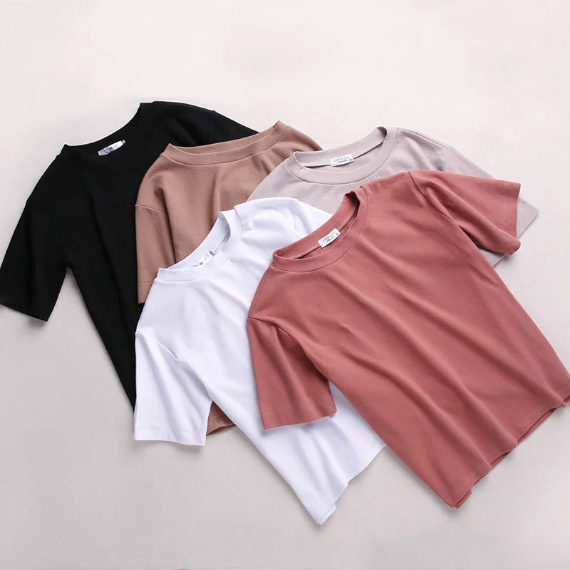 Women's High Quality Cotton Soft Short Sleeve Stretch Tees Rayon Velvet Corduroy