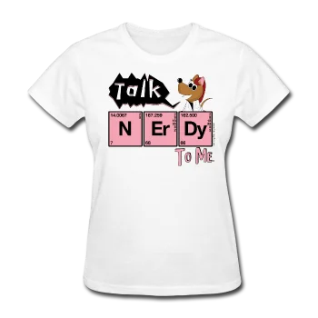 "Talk Nerdy to Me" - Women's T-Shirt Handmade Hand-knitted Hand-woven