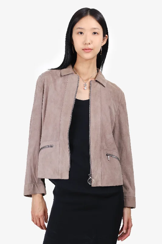 Akris Grey Suede Zip-up Jacket Size 10 Satin Jacket Silk Jacket Chiffon Jacket