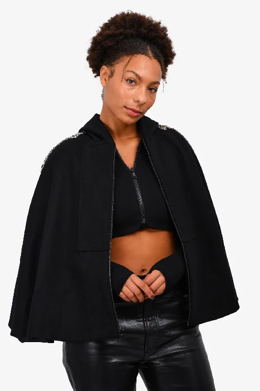 Alice + Olivia Black Wool Crystal Embroidered Double Zip Cape Jacket Size XS Elasticated Jacket Padded Jacket Insulated Jacket Alice + Olivia Black Wool Crystal Embroidered Double Zip Cape Jacket Size XS Elasticated Jacket Padded Jacket Insulated Jacket