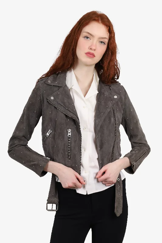 AllSaints x Balfern Grey Suede Star Studded Biker Jacket Size 0 Herringbone Jacket Houndstooth Jacket Plaid Jacket AllSaints x Balfern Grey Suede Star Studded Biker Jacket Size 0 Herringbone Jacket Houndstooth Jacket Plaid Jacket