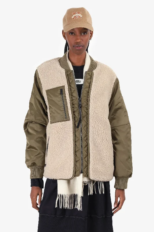 AllSaints Khaki/Ivory Suri Bomber Jacket Size 10 Wool Fabric Cashmere Fabric Tweed Fabric AllSaints Khaki/Ivory Suri Bomber Jacket Size 10 Wool Fabric Cashmere Fabric Tweed Fabric