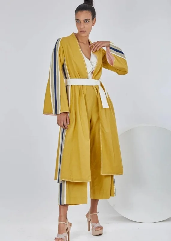 Amaya Ochre/ Mustard Long Jacket Knit Fabric Woven Fabric Fleece Fabric