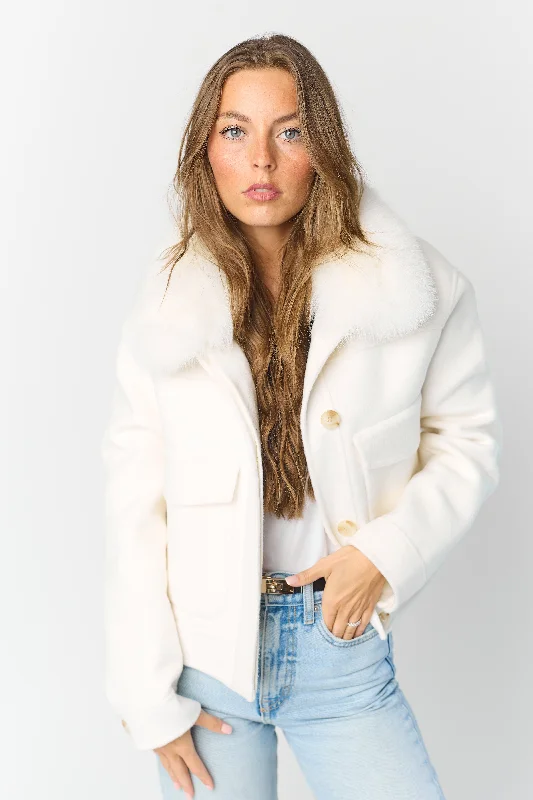 Annabel Cashmere Jacket - Ivory Snapped Jacket Toggled Jacket Drawstring Jacket