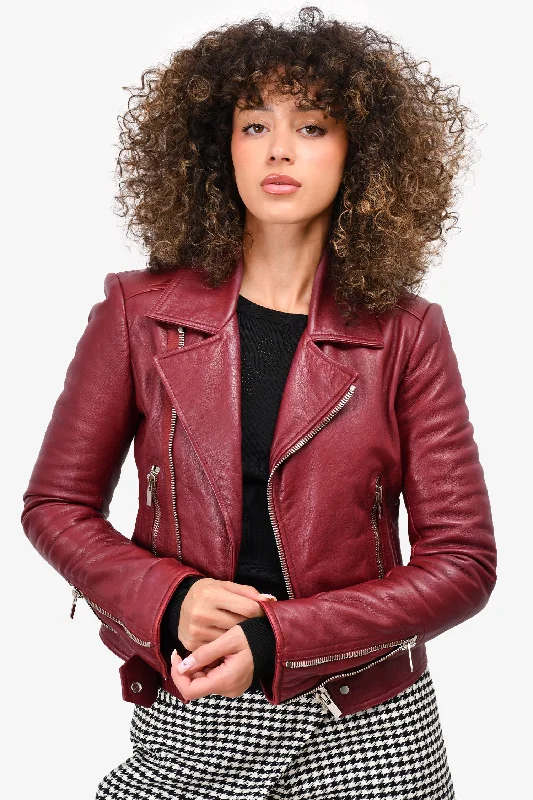 Balenciaga Maroon Leather Biker Jacket Size 36 Knit Fabric Woven Fabric Fleece Fabric Balenciaga Maroon Leather Biker Jacket Size 36 Knit Fabric Woven Fabric Fleece Fabric