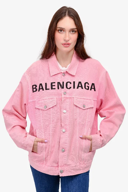 Balenciaga Pink/Black Denim Embroidered Logo Front Jacket Size 34 Bomber Jacket Anorak Windbreaker Balenciaga Pink/Black Denim Embroidered Logo Front Jacket Size 34 Bomber Jacket Anorak Windbreaker