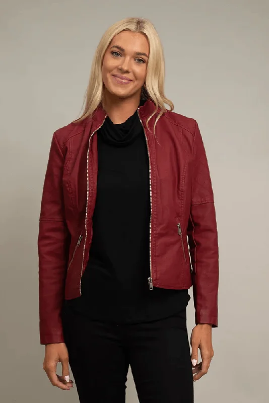 Brick Red Pleather Moto Jacket Cotton Jacket Linen Jacket Terry Jacket