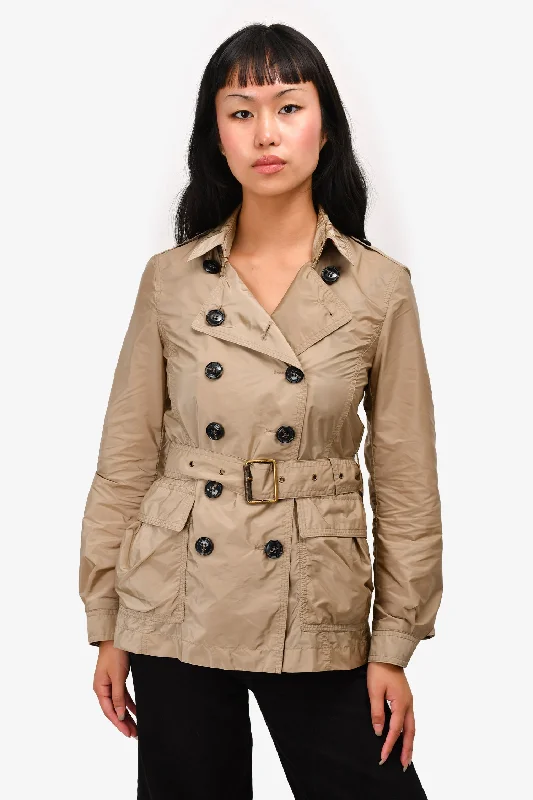 Burberry Brit Beige Nylon Double Breasted Jacket Size 2 US Fleece Fabric Down Fabric Feather Fabric Burberry Brit Beige Nylon Double Breasted Jacket Size 2 US Fleece Fabric Down Fabric Feather Fabric