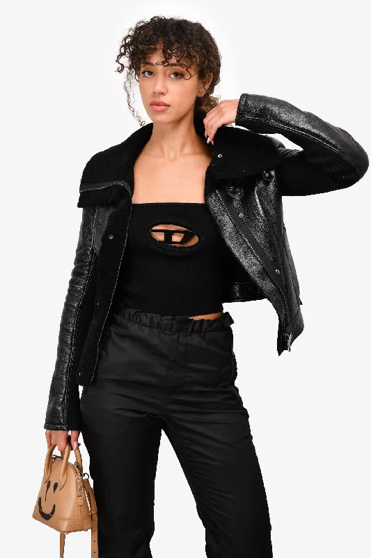 Burberry London Black Shearling Lined Biker Jacket Size 8 US Zippered Jacket Buttoned Jacket Snapped Jacket Burberry London Black Shearling Lined Biker Jacket Size 8 US Zippered Jacket Buttoned Jacket Snapped Jacket
