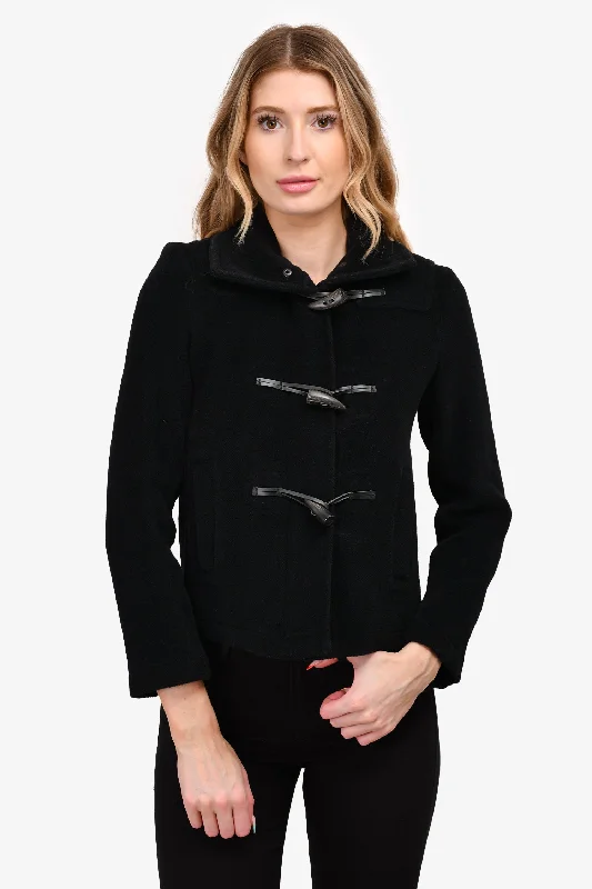 Burberry London Black Wool Duffle Jacket Size 6R Denim Fabric Leather Fabric Suede Fabric Burberry London Black Wool Duffle Jacket Size 6R Denim Fabric Leather Fabric Suede Fabric