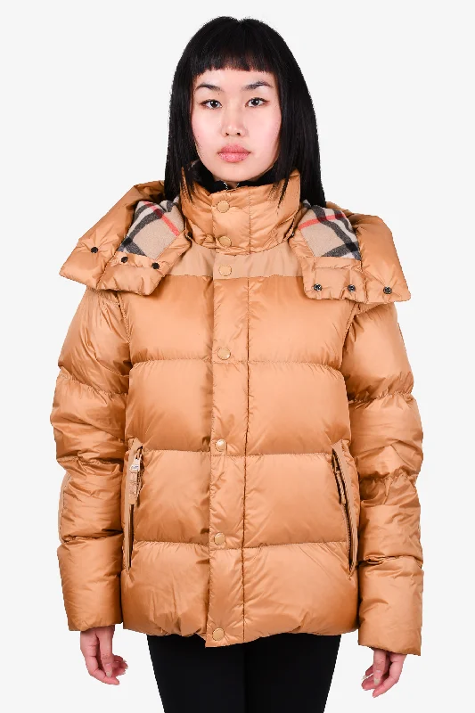 Burberry Tan Down Quilted Puffer Jacket with Novacheck Hood Size XXS Fleece Jacket Down Jacket Parka Burberry Tan Down Quilted Puffer Jacket with Novacheck Hood Size XXS Fleece Jacket Down Jacket Parka
