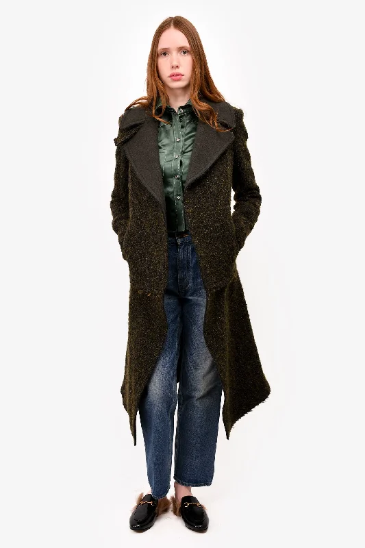 Celine Green Wool/Mohair Long Jacket Size 38 Embroidered Jacket Appliqued Jacket Beaded Jacket Celine Green Wool/Mohair Long Jacket Size 38 Embroidered Jacket Appliqued Jacket Beaded Jacket