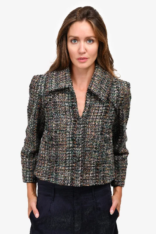 Pre-Loved Chanel™ Brown/Green Metallic Fantasy Tweed Boxy Jacket Size 36 Embroidered Jacket Appliqued Jacket Beaded Jacket Pre-Loved Chanel™ Brown/Green Metallic Fantasy Tweed Boxy Jacket Size 36 Embroidered Jacket Appliqued Jacket Beaded Jacket