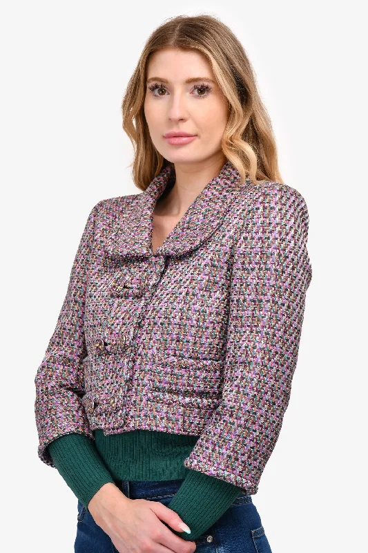 Pre-Loved Chanel™ Purple/Multicolour Woven 'Paris Salzburg' Cropped Jacket Size 38 Plaid Jacket Tartan Jacket Houndstooth Jacket Pre-Loved Chanel™ Purple/Multicolour Woven 'Paris Salzburg' Cropped Jacket Size 38 Plaid Jacket Tartan Jacket Houndstooth Jacket