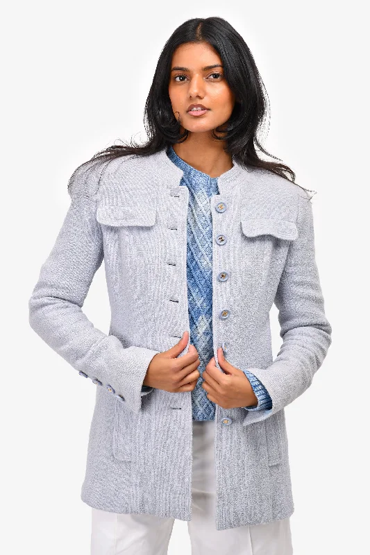 Pre-Loved Chanel™ Vintage 1997 Blue Wool Blend Buttoned Jacket Size 42 Trench Coat Raincoat Waterproof Jacket Pre-Loved Chanel™ Vintage 1997 Blue Wool Blend Buttoned Jacket Size 42 Trench Coat Raincoat Waterproof Jacket