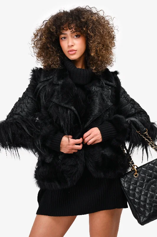 Christian Dior 2006 Runway by John Galliano Black Yak/Shearling Jacket Size 4 US Hoodie Zip-Up Jacket Button-Up Jacket Christian Dior 2006 Runway by John Galliano Black Yak/Shearling Jacket Size 4 US Hoodie Zip-Up Jacket Button-Up Jacket