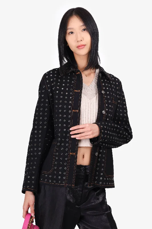 Christian Dior Black Denim Metal Eye-let Detail Jacket Size 10 Nylon Jacket Polyester Jacket Spandex Jacket Christian Dior Black Denim Metal Eye-let Detail Jacket Size 10 Nylon Jacket Polyester Jacket Spandex Jacket