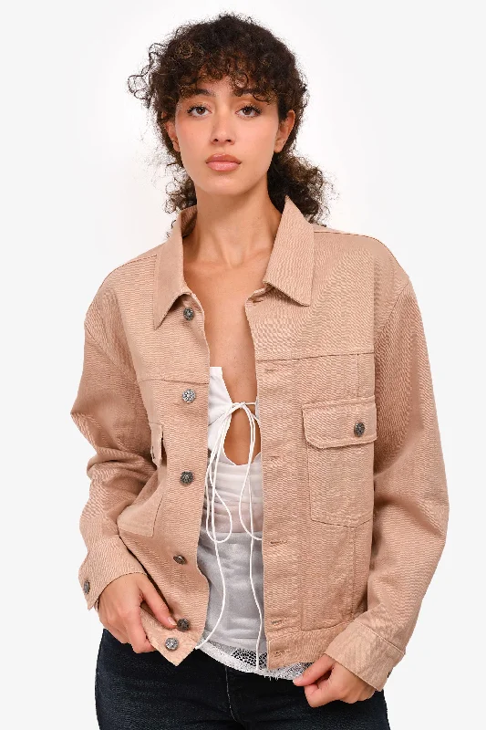 Christian Dior Pink Denim Jacket with Embroidered Logo Size 2 US Oversized Jacket Tailored Jacket Straight Jacket Christian Dior Pink Denim Jacket with Embroidered Logo Size 2 US Oversized Jacket Tailored Jacket Straight Jacket