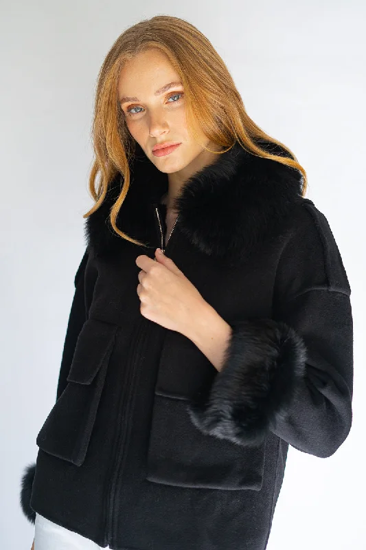Beausoleil Jacket - Black Hooded Jacket Caped Jacket Shawl Collar Jacket