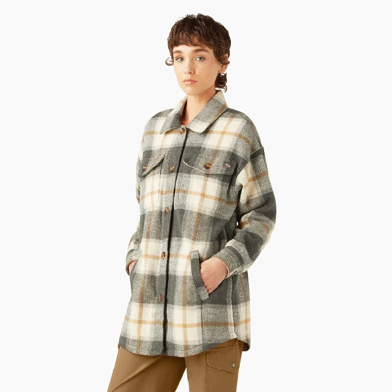 Dickies Women's Flannel Oversized Plaid Shirt Jacket Satin Jacket Silk Jacket Chiffon Jacket