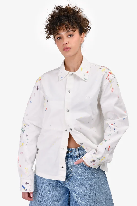 Dior Homme White Painted Denim Jacket Size 44 Mens Appliqued Jacket Beaded Jacket Sequined Jacket Dior Homme White Painted Denim Jacket Size 44 Mens Appliqued Jacket Beaded Jacket Sequined Jacket