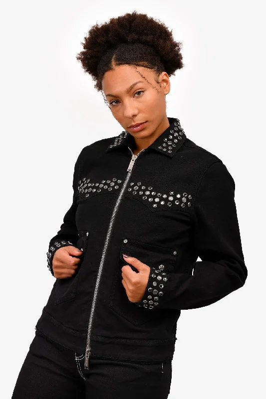 Dsquared2 Black Denim Crystal Embellished Jacket Size 48 Mesh Jacket Canvas Jacket Denim Jacket Dsquared2 Black Denim Crystal Embellished Jacket Size 48 Mesh Jacket Canvas Jacket Denim Jacket