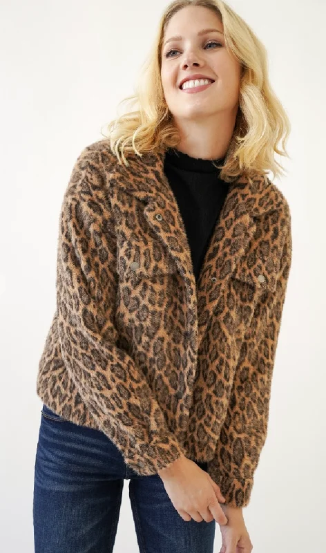Fuzzy Fur Leopard Jacket Insulated Jacket Fitted Jacket Loose Jacket