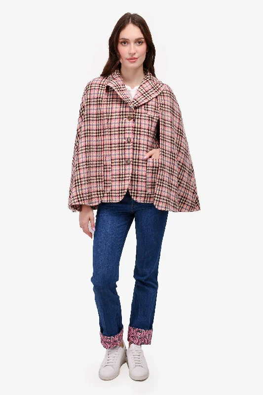 Gucci 2020 Pink/Brown Mohair/Wool Houndstooth Plain Jacket Size 40 Rayon Fabric Velvet Fabric Corduroy Fabric