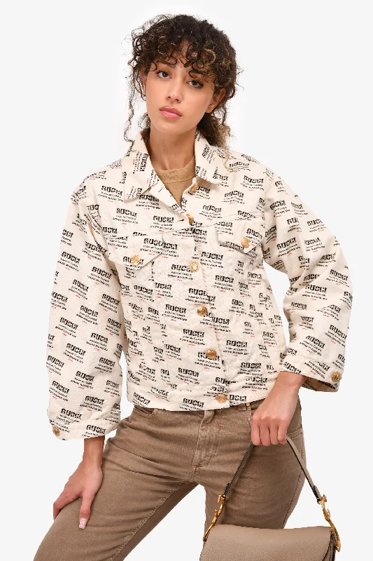 Gucci Cream Denim Graphic Jacket Size 42 Toggled Jacket Drawstring Jacket Belted Jacket Gucci Cream Denim Graphic Jacket Size 42 Toggled Jacket Drawstring Jacket Belted Jacket