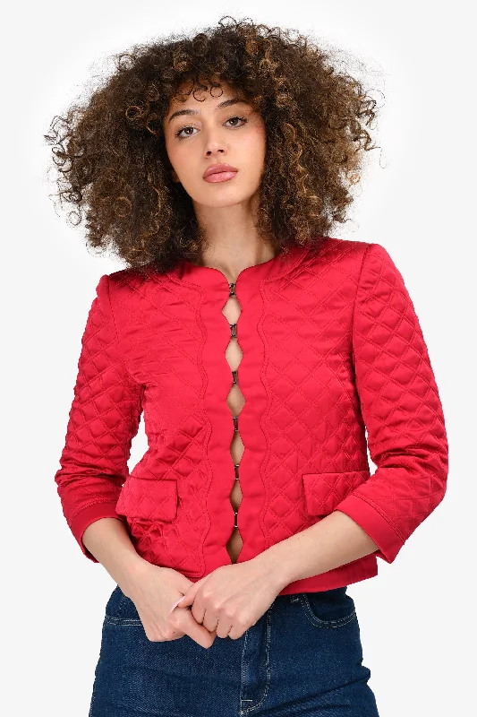 Gucci Pink Quilted Cropped Sleeve Jacket Size 40 Tiered Jacket Buttoned Jacket Zippered Jacket Gucci Pink Quilted Cropped Sleeve Jacket Size 40 Tiered Jacket Buttoned Jacket Zippered Jacket