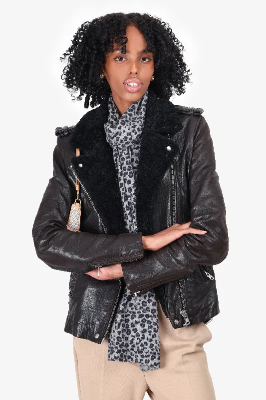 IRO Black Leather 'Laya' Jacket Size 40 Stand-Up Collar Roll-Neck Collar Turtle Neck IRO Black Leather 'Laya' Jacket Size 40 Stand-Up Collar Roll-Neck Collar Turtle Neck
