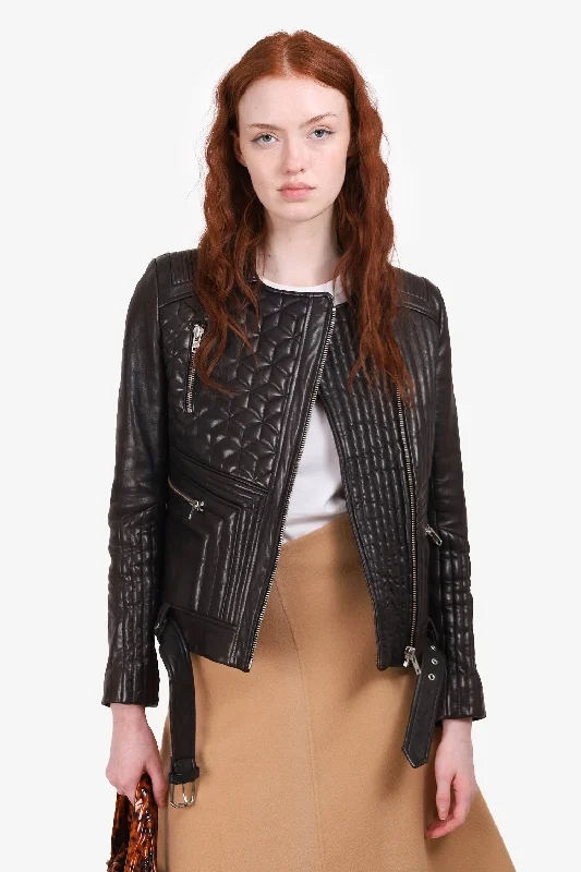IRO Black Padded Leather Jacket Size 38 Quilted Jacket Puffer Jacket Insulated Jacket IRO Black Padded Leather Jacket Size 38 Quilted Jacket Puffer Jacket Insulated Jacket