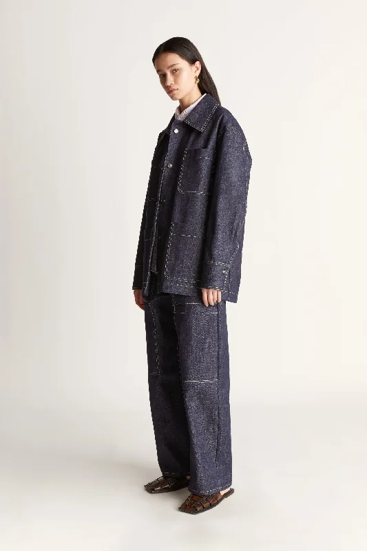 LM Denim Jacket Notch Collar Peter Pan Collar Cowl Neck