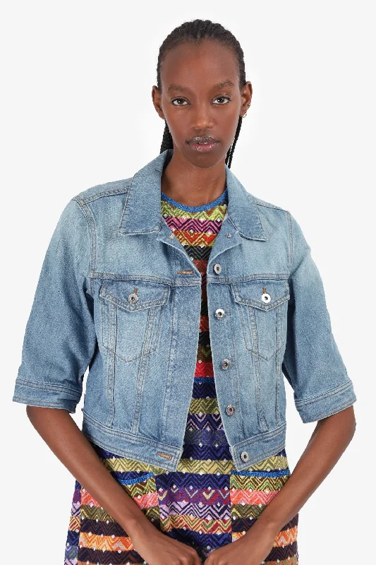 Loewe Blue Denim Cropped Jacket Size 38 Belted Jacket Elasticated Jacket Padded Jacket Loewe Blue Denim Cropped Jacket Size 38 Belted Jacket Elasticated Jacket Padded Jacket