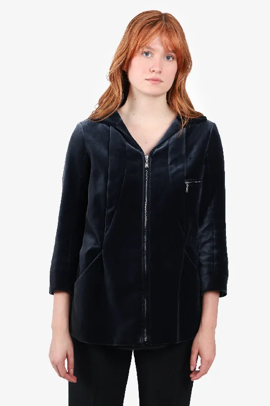 Louis Vuitton Navy Blue Velvet Zip-Up Jacket Size 38 Cotton Fabric Linen Fabric Terry Fabric Louis Vuitton Navy Blue Velvet Zip-Up Jacket Size 38 Cotton Fabric Linen Fabric Terry Fabric