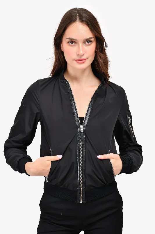 Mackage Black Nylon Zip-Up Bomber Jacket Size XXS Lace Jacket Ribbed Jacket Sequined Jacket Mackage Black Nylon Zip-Up Bomber Jacket Size XXS Lace Jacket Ribbed Jacket Sequined Jacket
